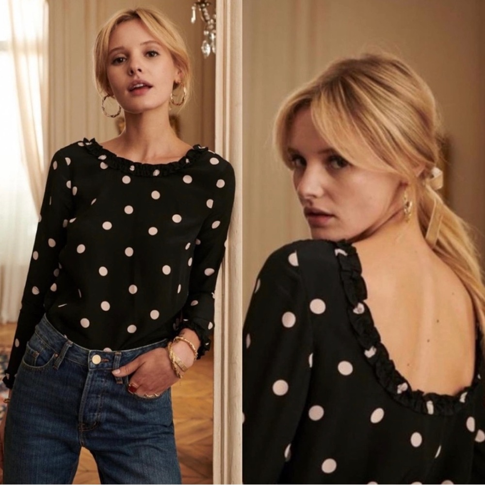 Sezane Black and White Polka Dot Blouse
